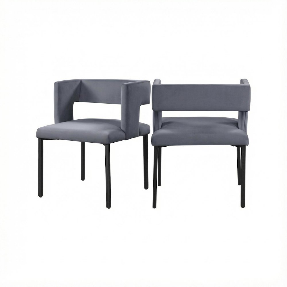Matte Black Velvet Dining Chairs, Set of 2 with Contemporary Style