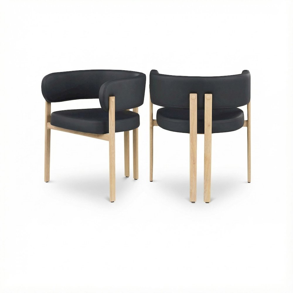 Neutral Vegan Leather Dining Chairs Set of 2 with Armrests