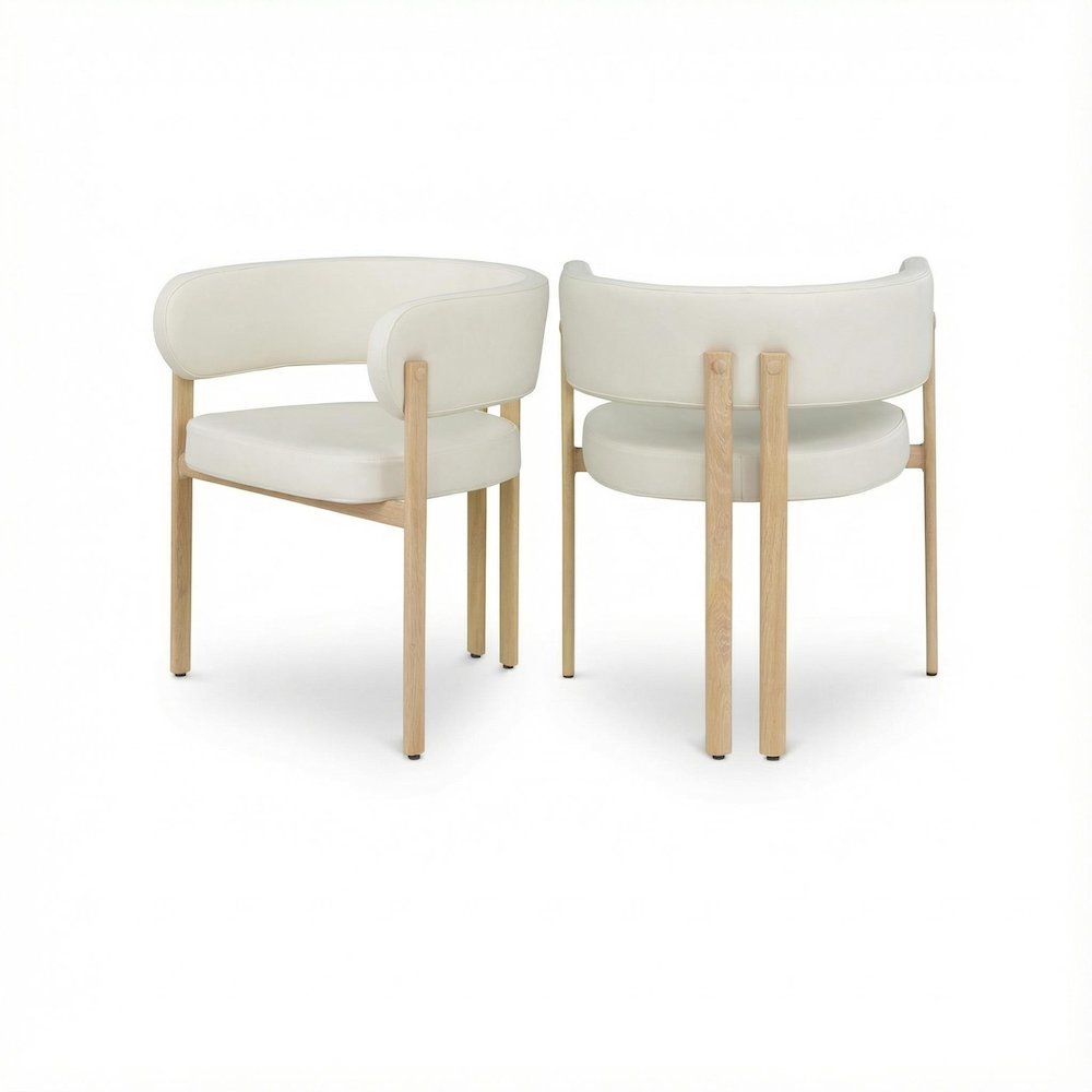 Neutral Vegan Leather Dining Chairs Set of 2 with Armrests and Cushioned Seats
