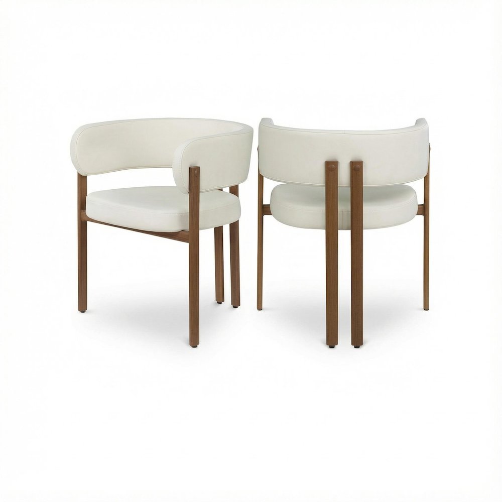 Walnut Vegan Leather Dining Chairs Set of 2 with Contemporary Armrests
