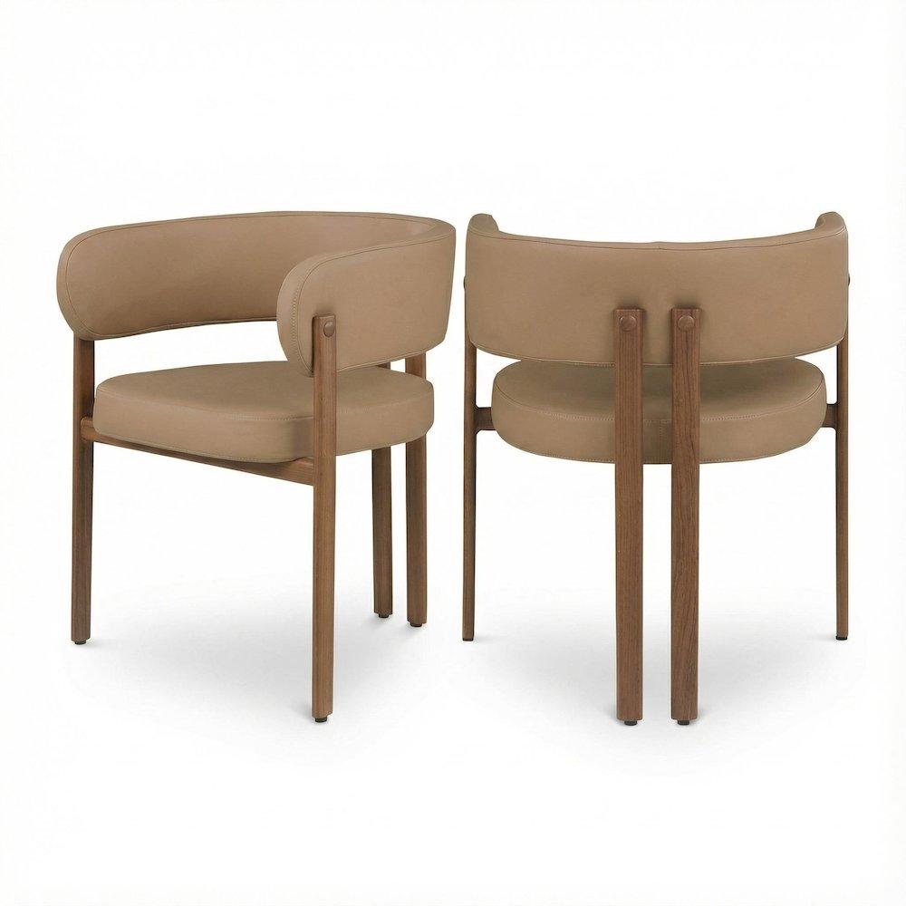 Walnut Vegan Leather Dining Chairs Set of 2 with Armrests Contemporary Design
