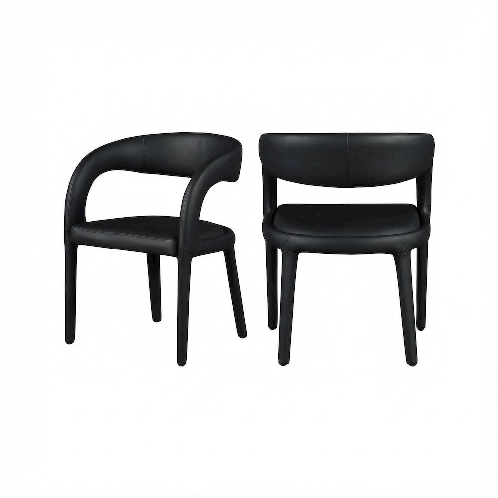 Black Vegan Leather Dining Chair Contemporary Style Comfortable Seat