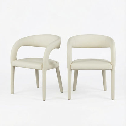 Cream Vegan Leather Dining Chair Contemporary Armrest Seat Comfortable Support