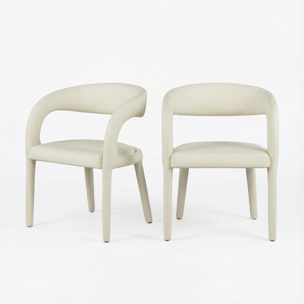 Cream Vegan Leather Dining Chair Contemporary Armrest Seat Comfortable Support