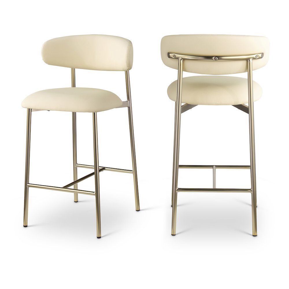 Vegan Leather Counter Stools with Back, Kitchen Island, Cream, Set of 2