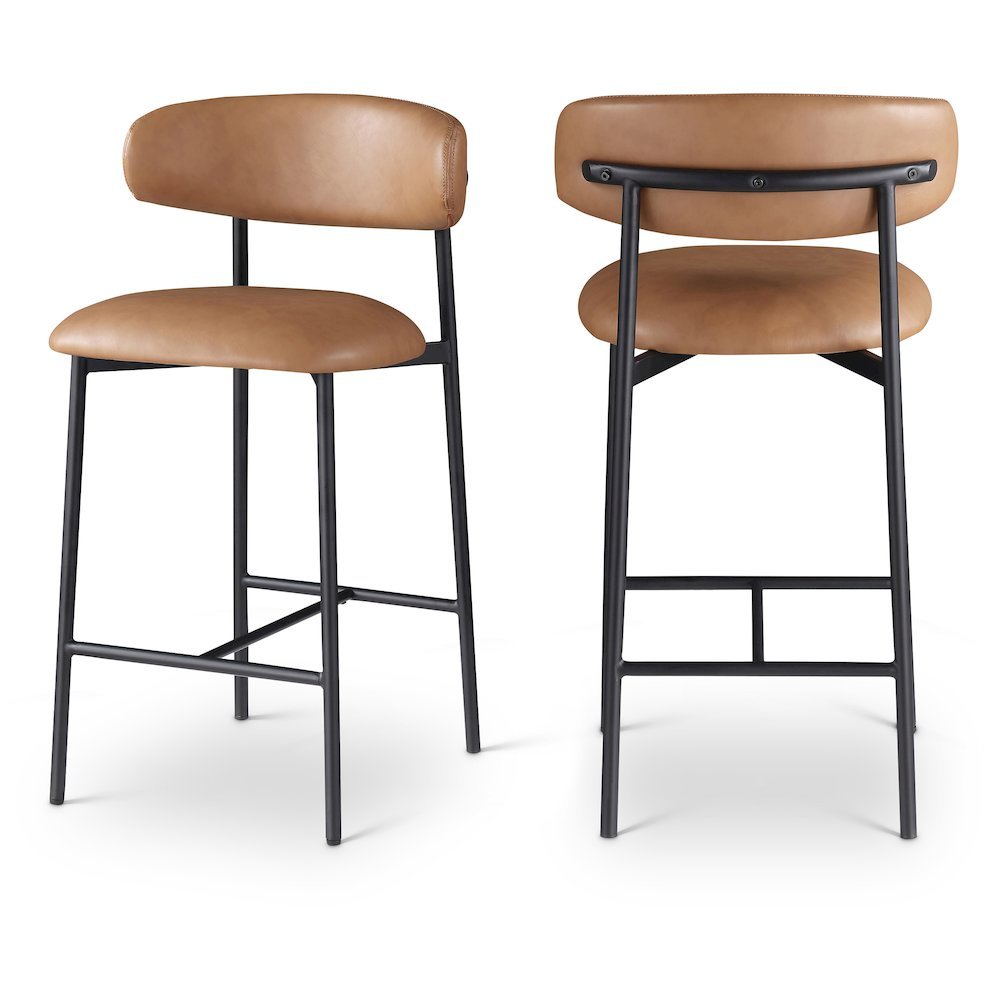 Vegan Leather Counter Stools with Back, Kitchen Island, Cognac, Set of 2