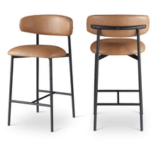 Vegan Leather Counter Stools with Back, Kitchen Island, Cognac, Set of 2