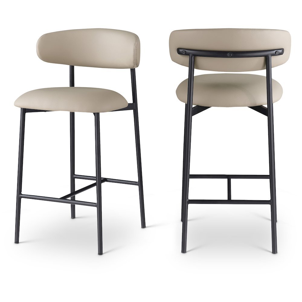 Vegan Leather Counter Stools with Back, Kitchen Island, Taupe, Set of 2