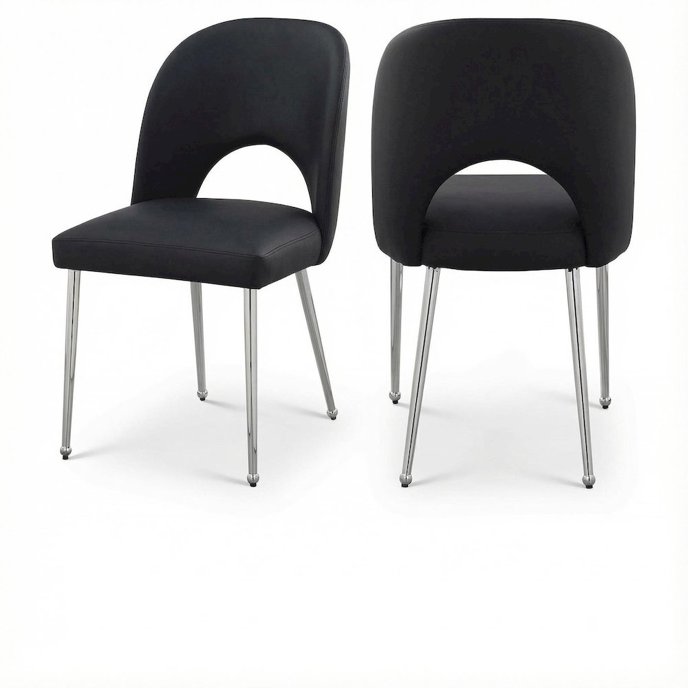 Chrome Vegan Leather Dining Chairs Set of 2 with Contemporary Design