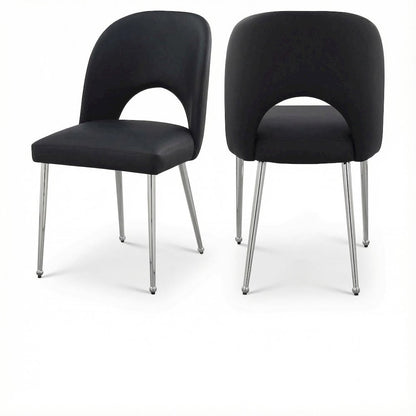 Chrome Vegan Leather Dining Chairs Set of 2 with Contemporary Design