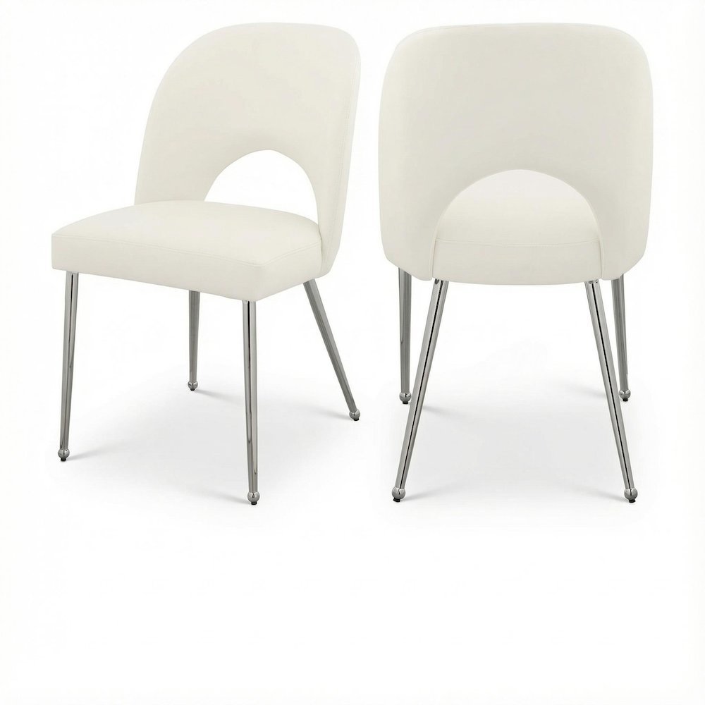 Chrome Vegan Leather Dining Chairs with Contemporary Design, Set of 2