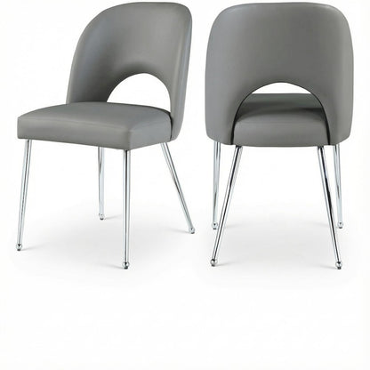 Chrome Vegan Leather Dining Chairs Set of 2 with Contemporary Design