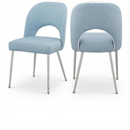 Chrome Light Blue Dining Chair Set of 2 with Vegan Leather Upholstery