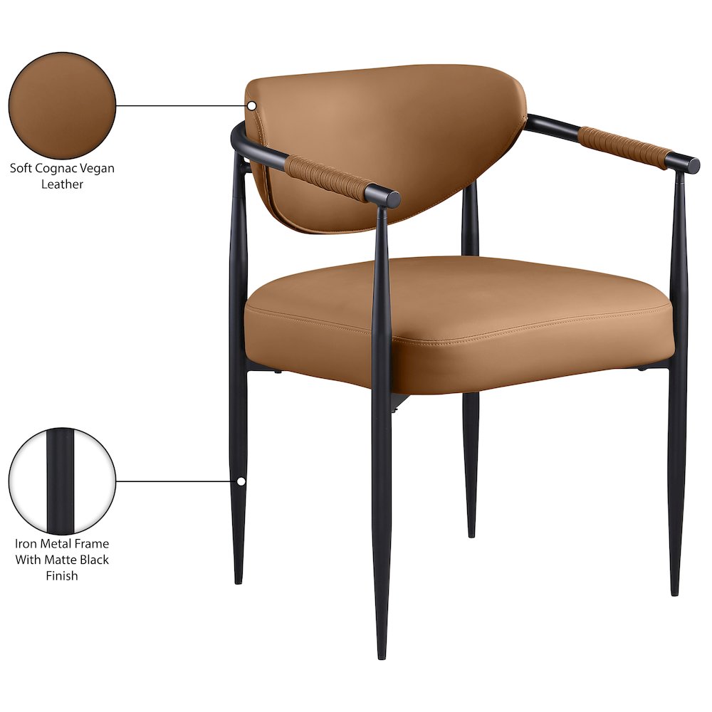 Virella Cognac Vegan Leather Upholstered Dining Chair, Set of 2