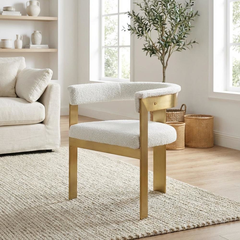 Brushed Gold Fabric Dining Chair Set of 2 with Armrests and Contemporary Design