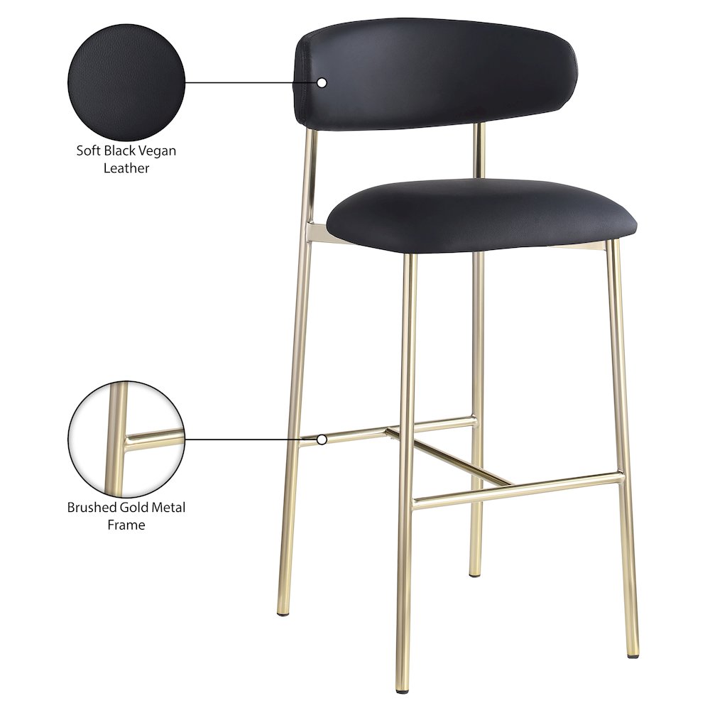 Lupita Black Vegan Leather Upholstered Bar Stool, Set of 2
