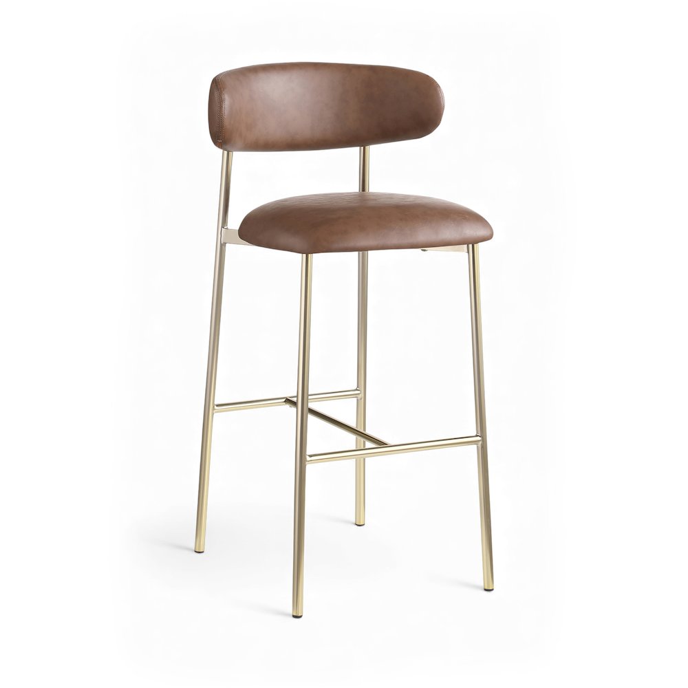 Lupita Brown Vegan Leather Upholstered Bar Stool, Set of 2