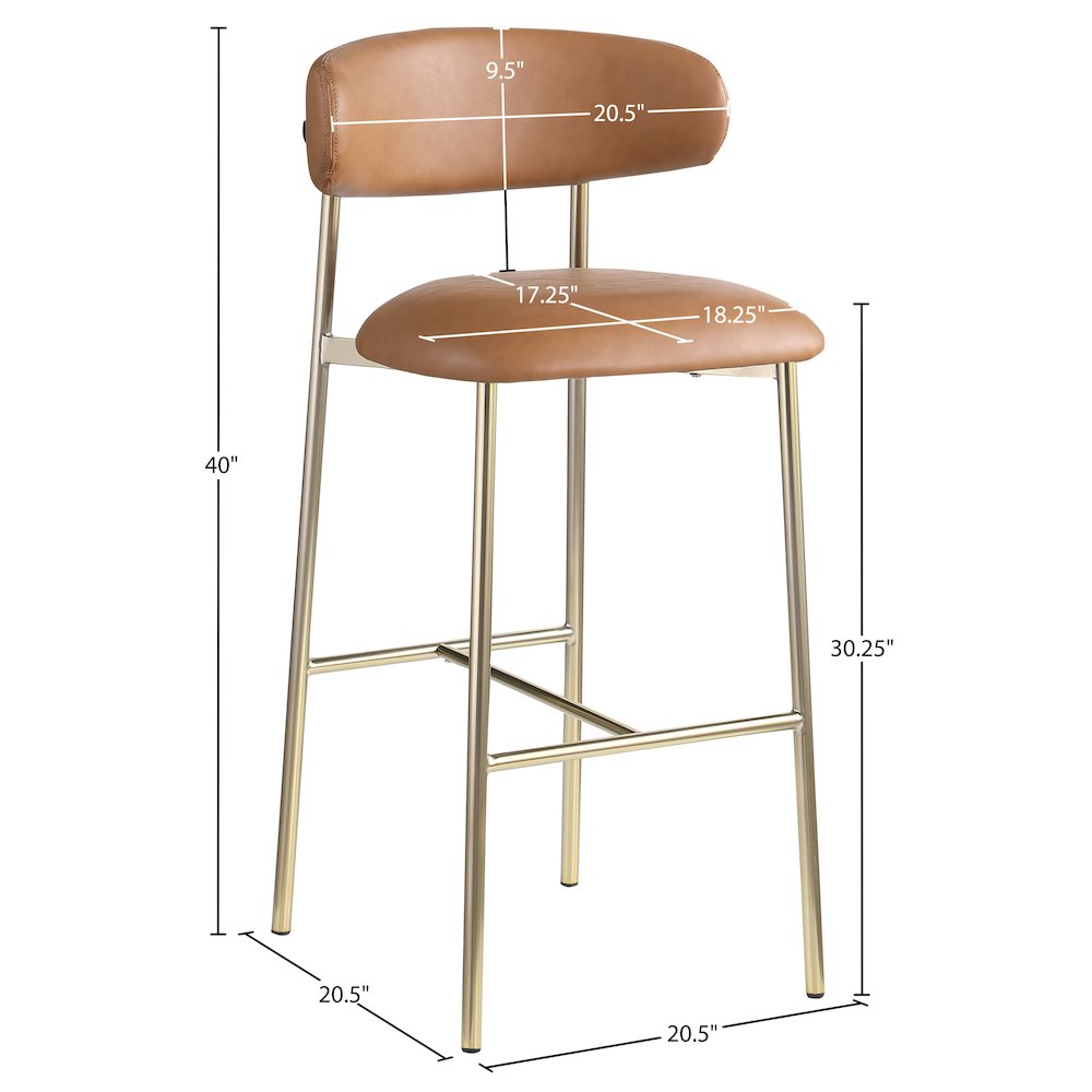 Lupita Cognac Vegan Leather Upholstered Bar Stool, Set of 2