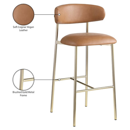 Lupita Cognac Vegan Leather Upholstered Bar Stool, Set of 2