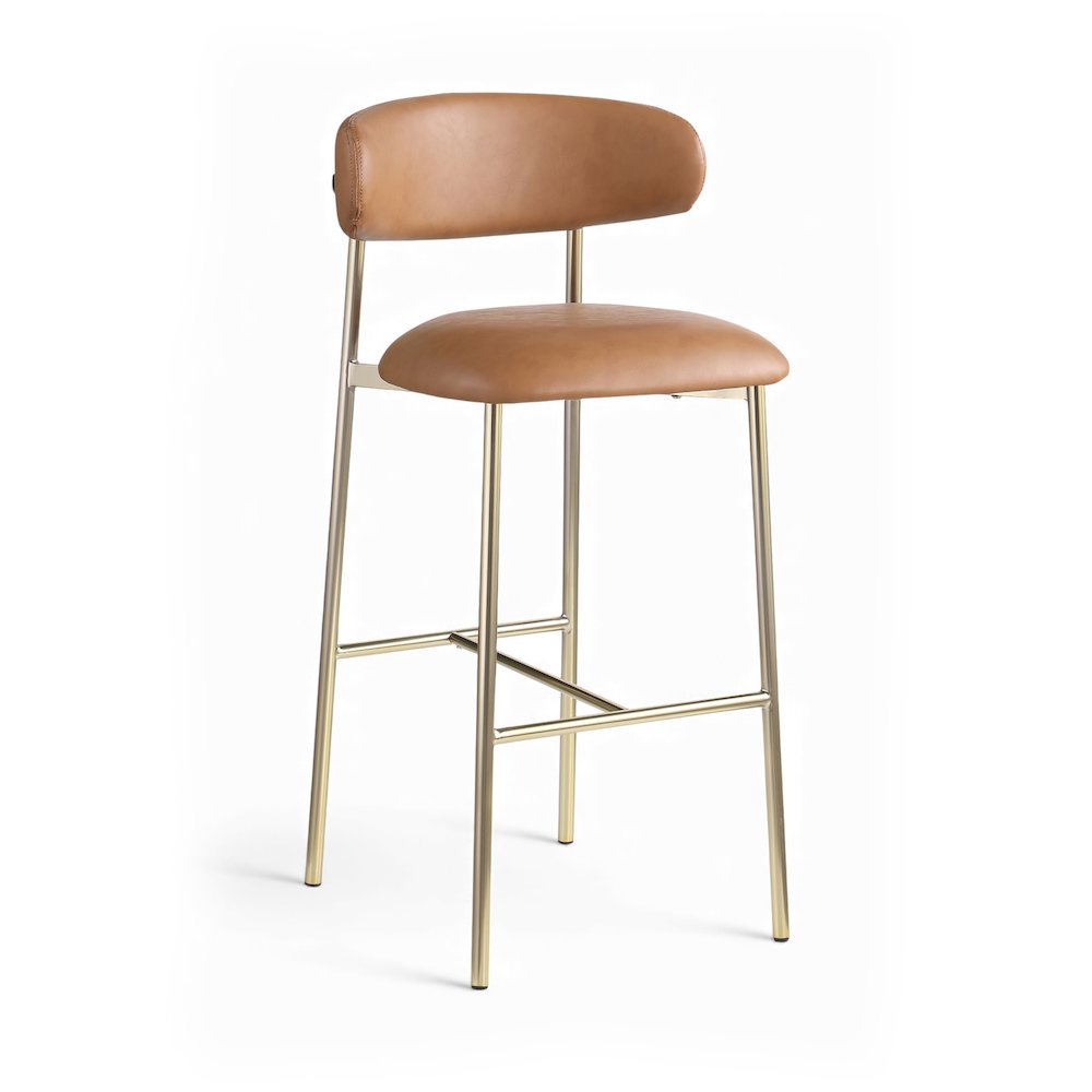 Lupita Cognac Vegan Leather Upholstered Bar Stool, Set of 2