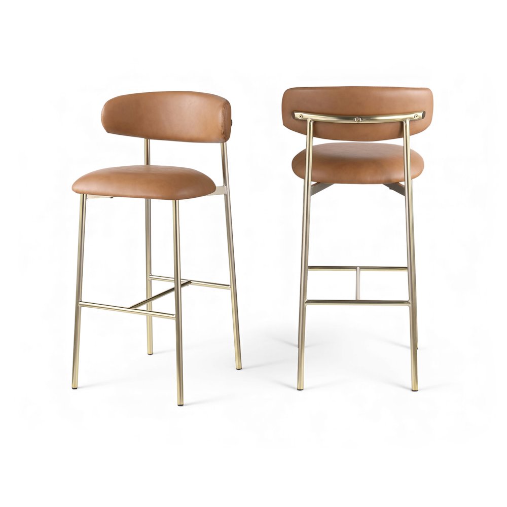 Lupita Cognac Vegan Leather Upholstered Bar Stool, Set of 2