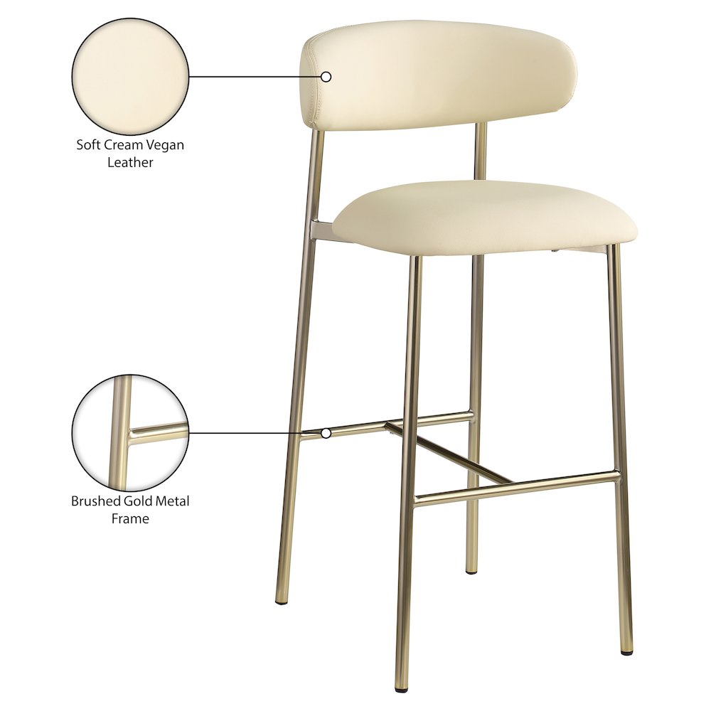 Lupita Cream Vegan Leather Upholstered Bar Stool, Set of 2