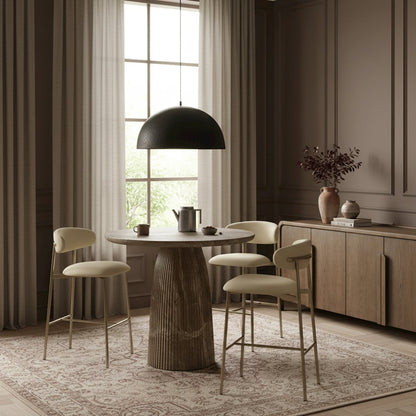 Lupita Cream Vegan Leather Upholstered Bar Stool, Set of 2