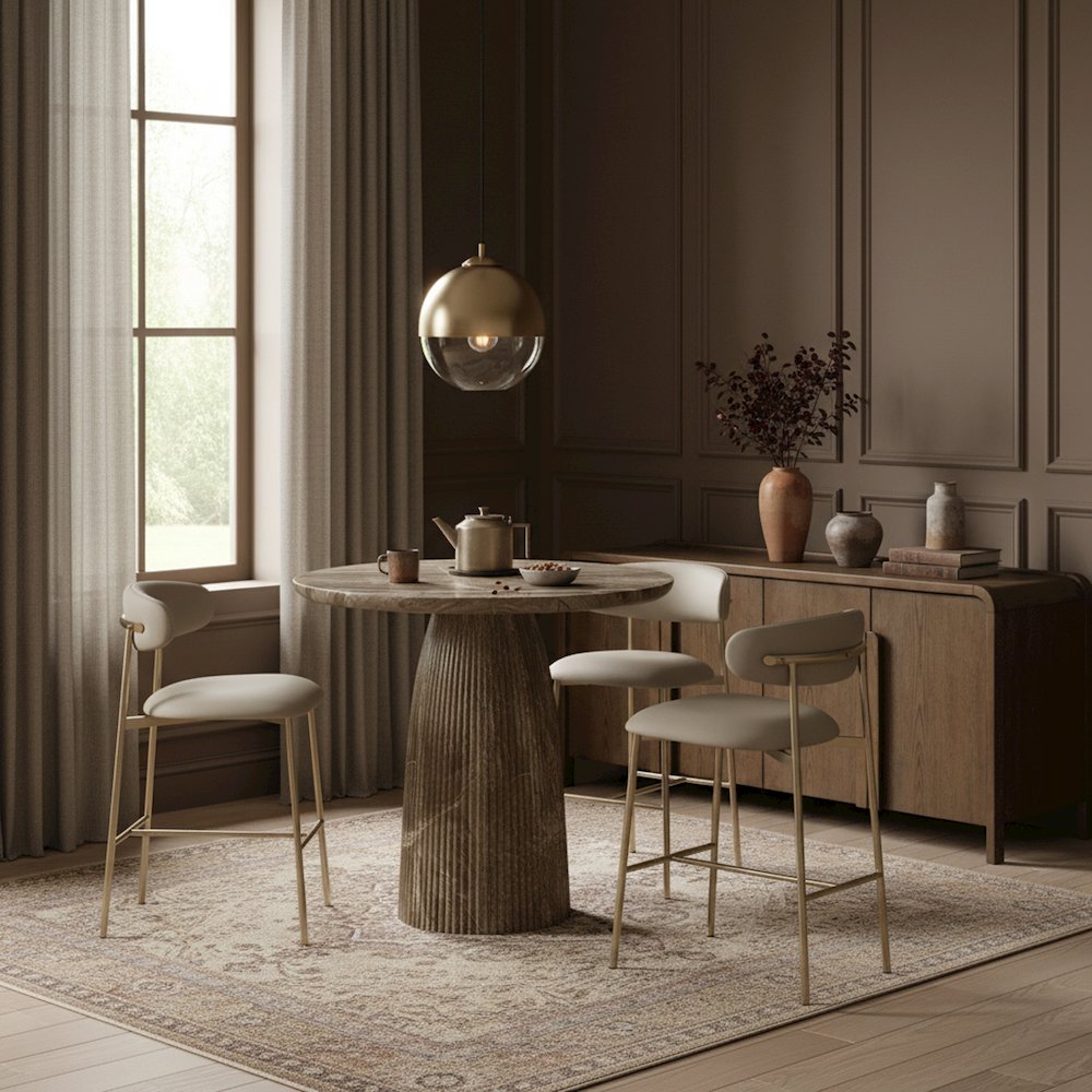 Lupita Taupe Vegan Leather Upholstered Bar Stool, Set of 2