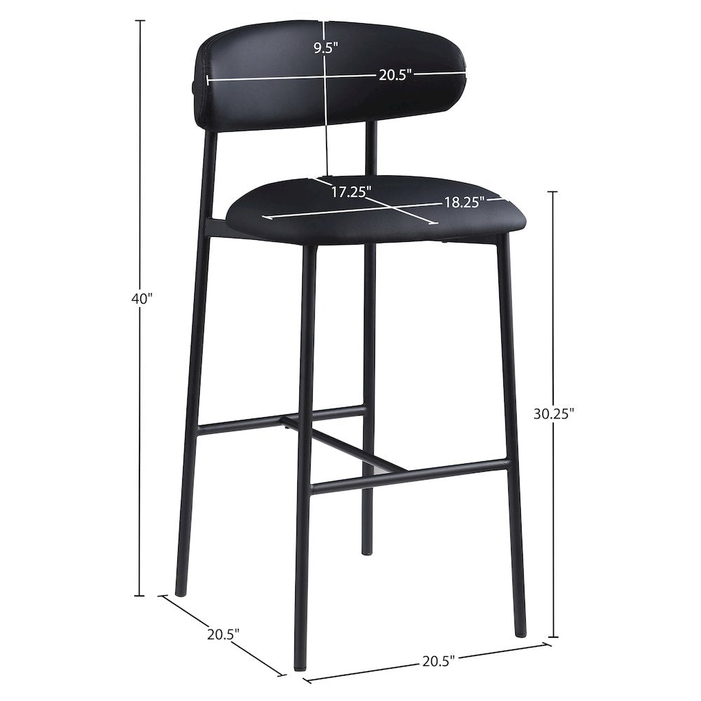 Lupita Black Vegan Leather Upholstered Bar Stool, Set of 2