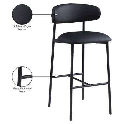 Lupita Black Vegan Leather Upholstered Bar Stool, Set of 2
