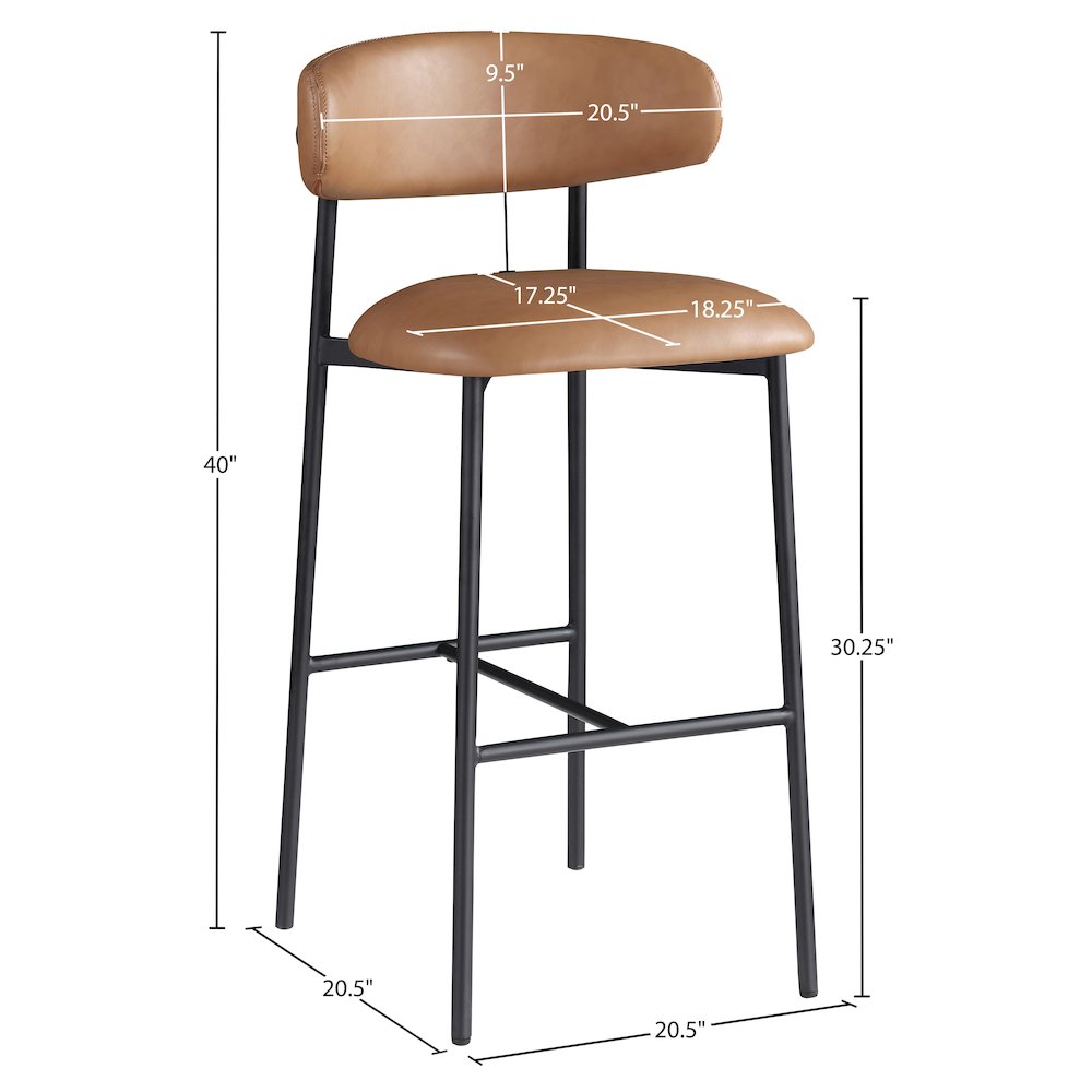 Lupita Cognac Vegan Leather Upholstered Bar Stool, Set of 2