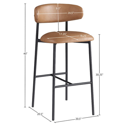 Lupita Cognac Vegan Leather Upholstered Bar Stool, Set of 2