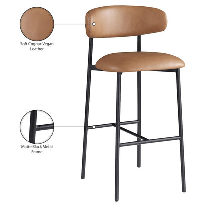 Lupita Cognac Vegan Leather Upholstered Bar Stool, Set of 2
