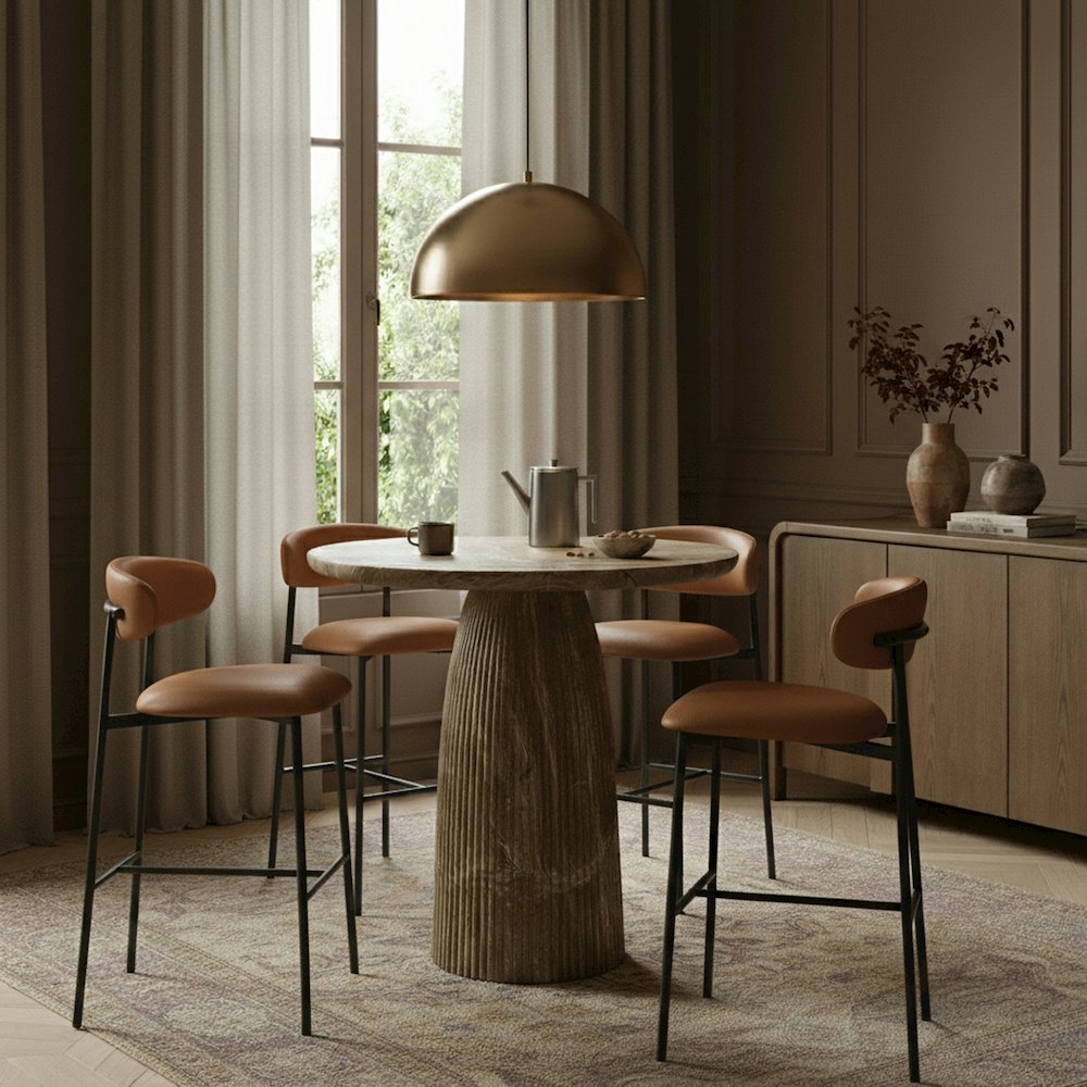 Lupita Cognac Vegan Leather Upholstered Bar Stool, Set of 2