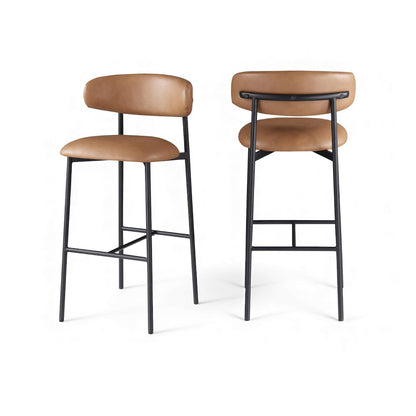 Lupita Cognac Vegan Leather Upholstered Bar Stool, Set of 2