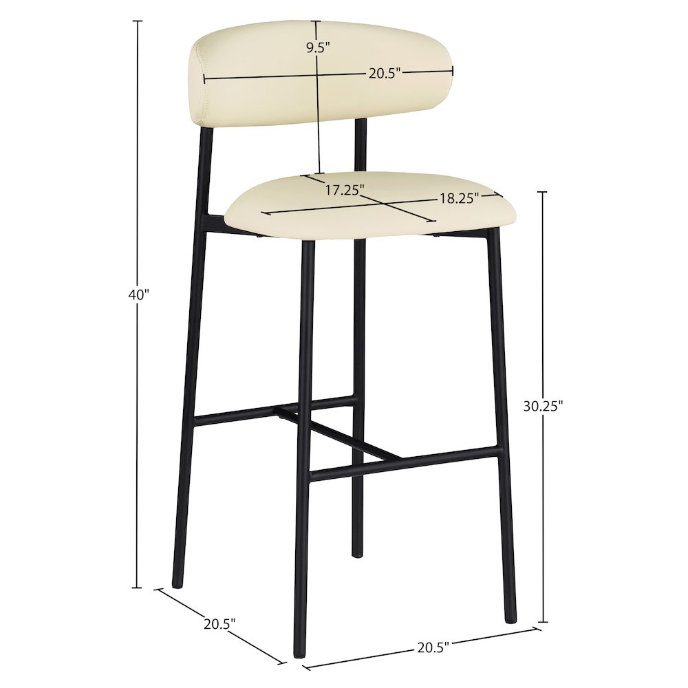 Lupita Cream Vegan Leather Upholstered Bar Stool, Set of 2