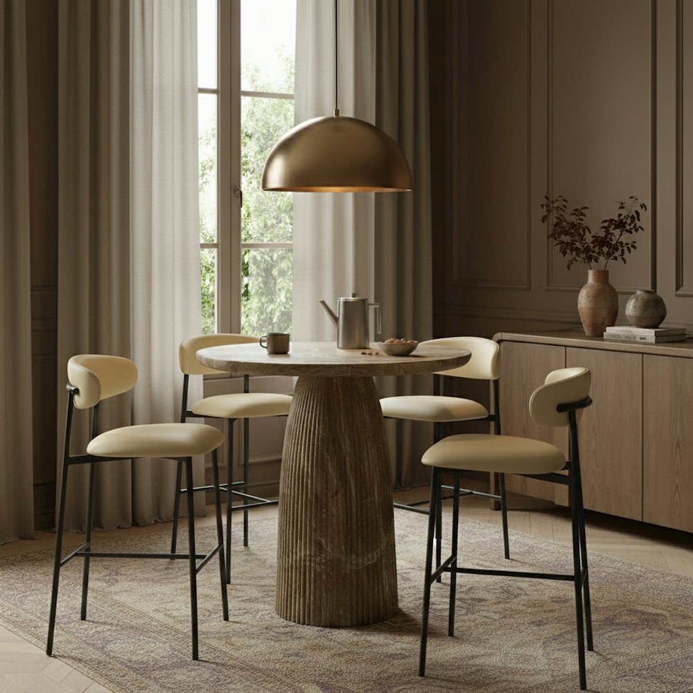 Lupita Cream Vegan Leather Upholstered Bar Stool, Set of 2