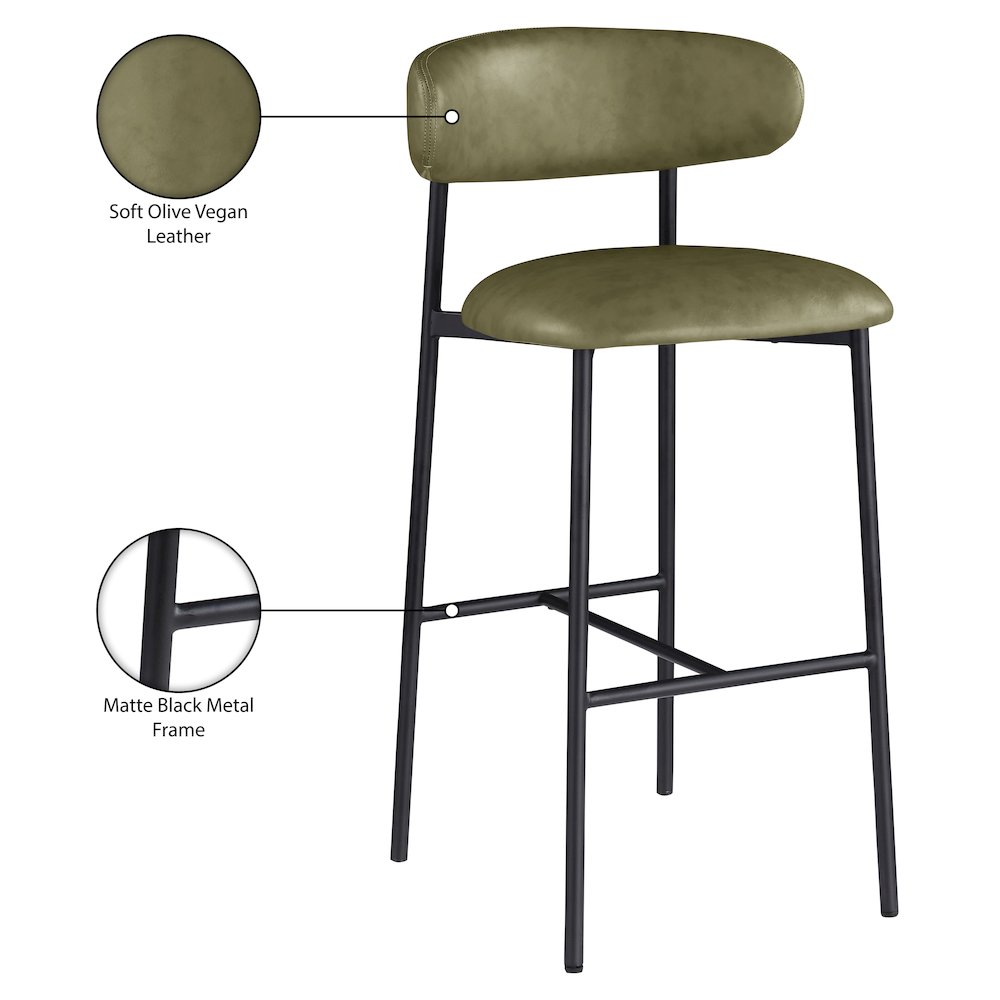 Lupita Olive Vegan Leather Upholstered Bar Stool, Set of 2