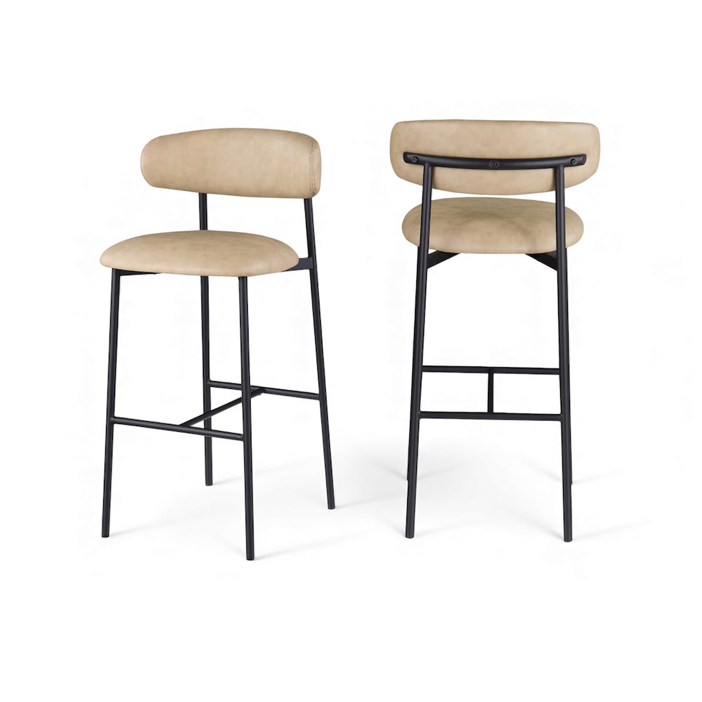Lupita Tan Vegan Leather Upholstered Bar Stool, Set of 2