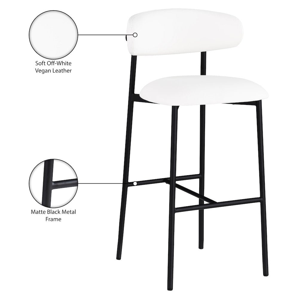 Lupita White Vegan Leather Upholstered Bar Stool, Set of 2