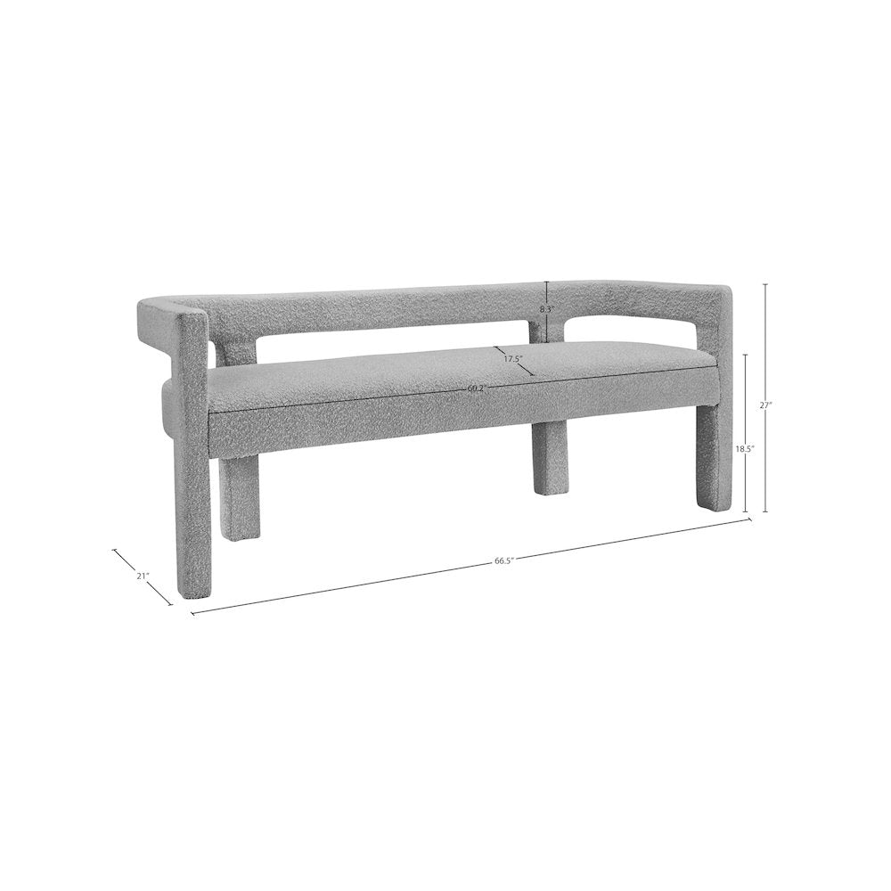 Athena Grey Boucle Fabric Bench