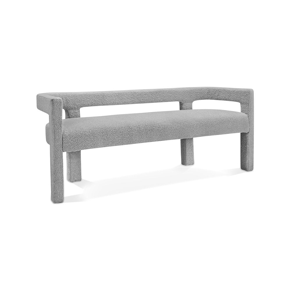 Athena Grey Boucle Fabric Bench