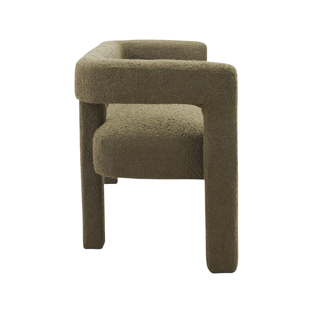 Athena Olive Green Boucle Fabric Bench