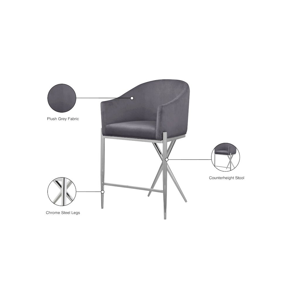 Xavier Grey Velvet Counter Stool