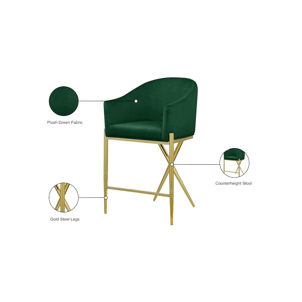 Xavier Green Velvet Counter Stool