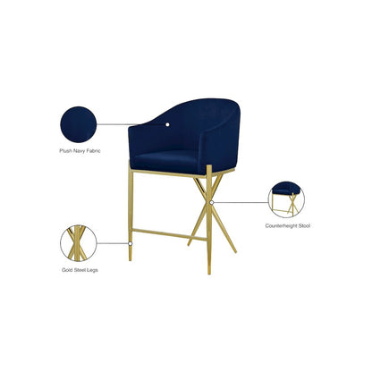 Xavier Navy Velvet Counter Stool