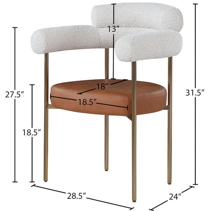 Blake Cognac Vegan Leather / Cream Boucle Fabric Dining Chair, Set of 2