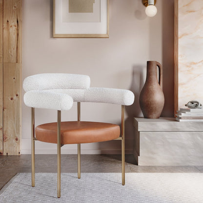 Blake Cognac Vegan Leather / Cream Boucle Fabric Dining Chair, Set of 2