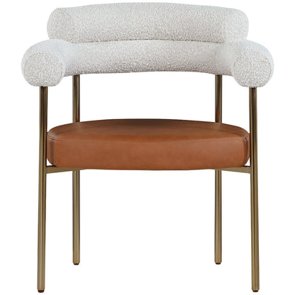 Blake Cognac Vegan Leather / Cream Boucle Fabric Dining Chair, Set of 2