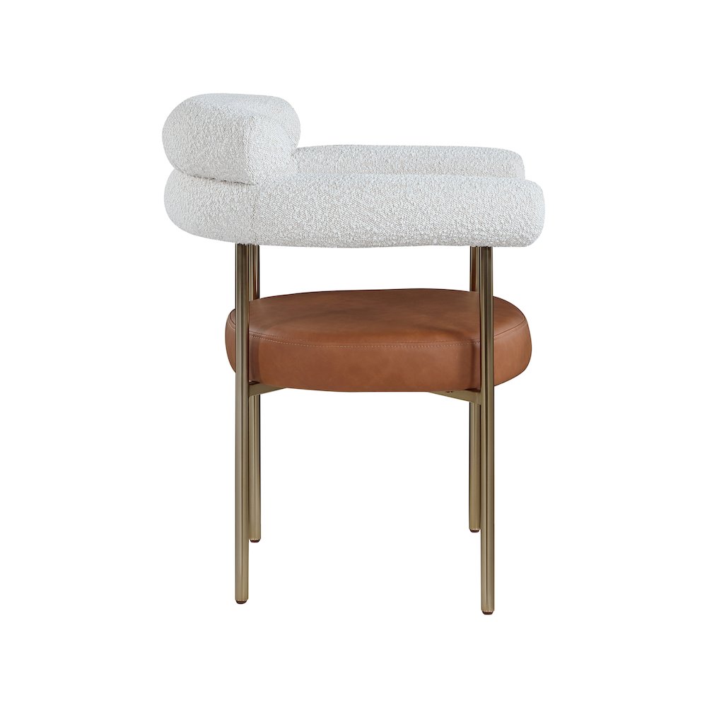 Blake Cognac Vegan Leather / Cream Boucle Fabric Dining Chair, Set of 2